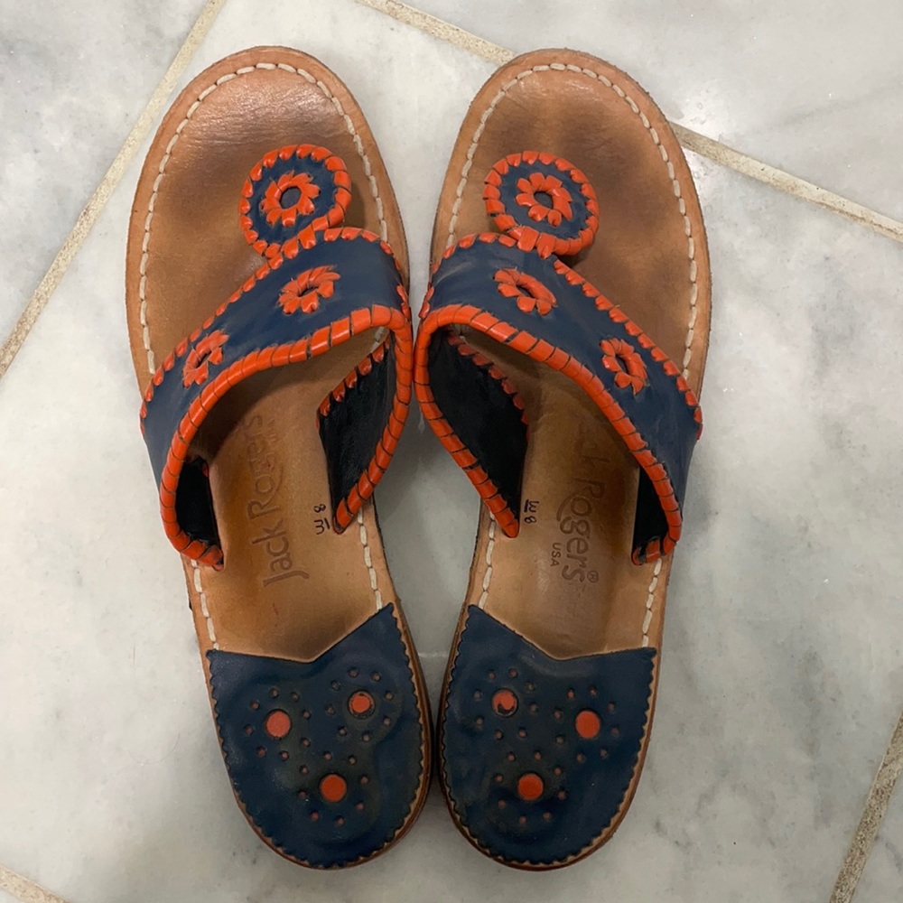 Jack Rogers Navy and Orange Navajo Jacks Flat Sandal, 8M